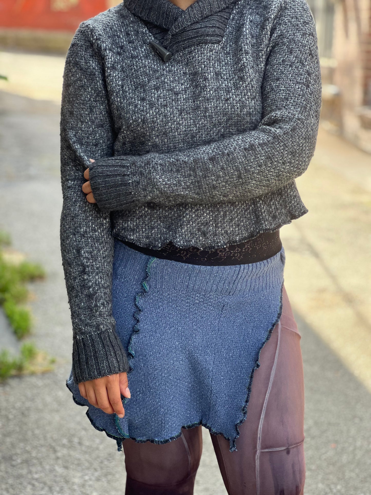 Dark Grey Wool Blend Crop Sweater