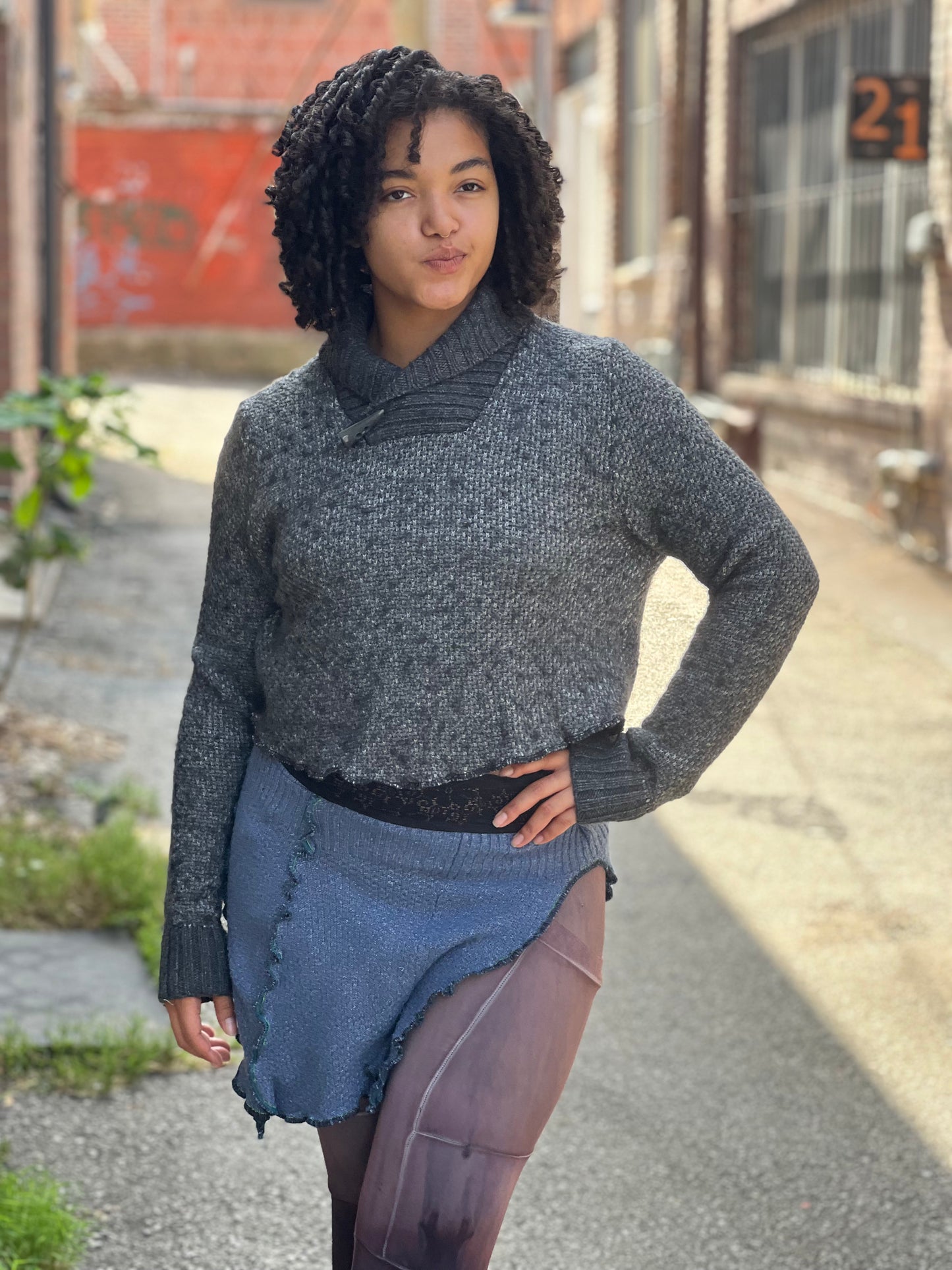 Dark Grey Wool Blend Crop Sweater