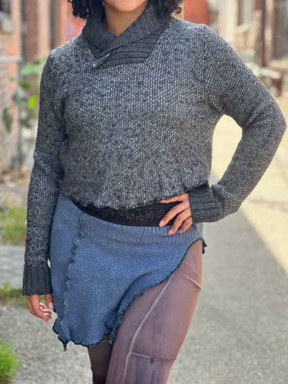 Dark Grey Wool Blend Crop Sweater
