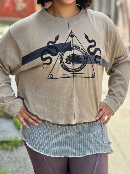 Tan 'Transformation Sigil' Oversized Crop Top