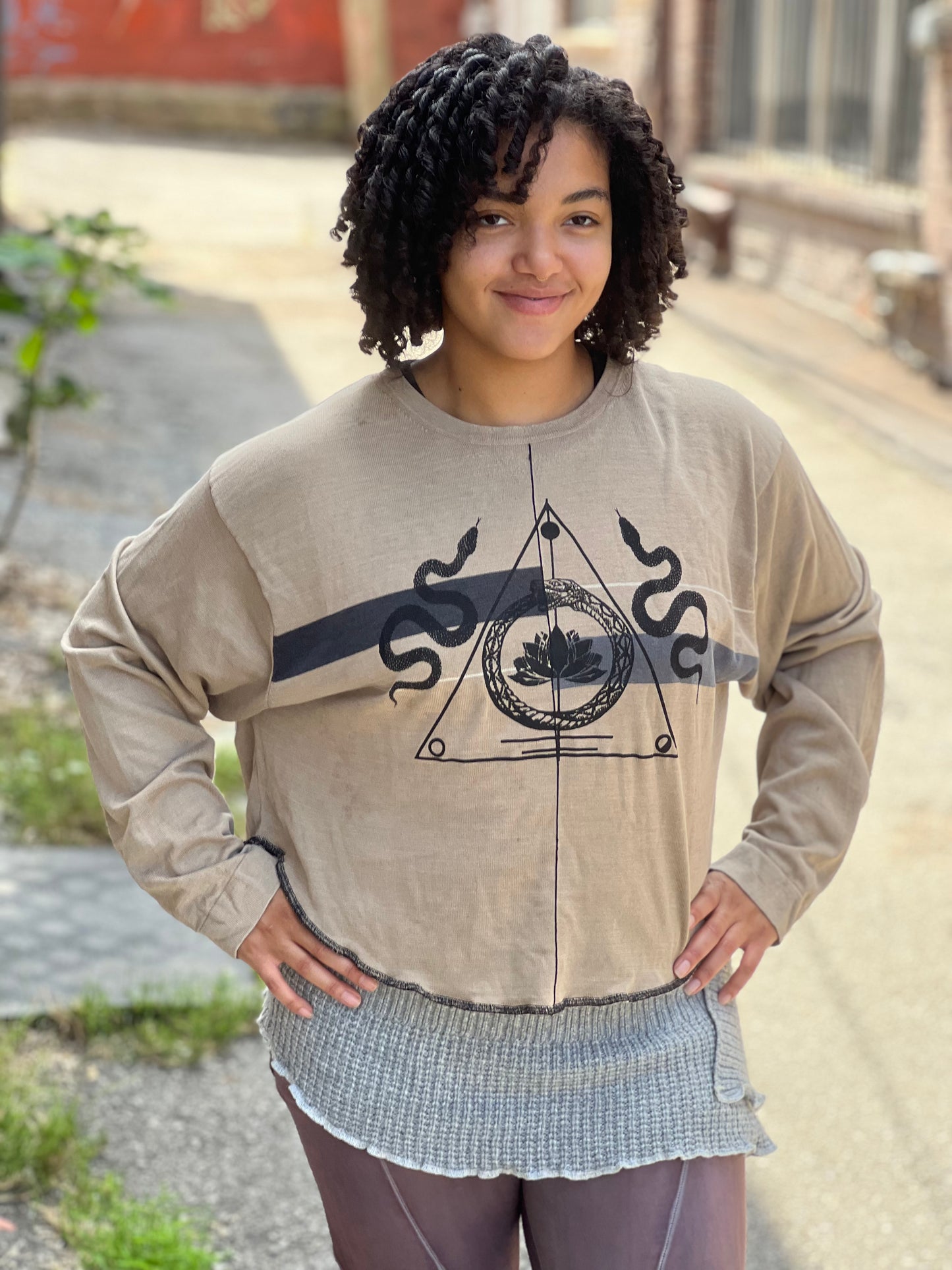Tan 'Transformation Sigil' Oversized Crop Top