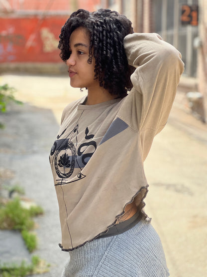 Tan 'Transformation Sigil' Oversized Crop Top
