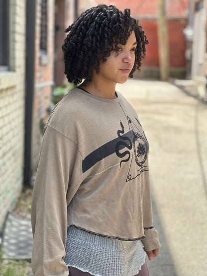 Tan 'Transformation Sigil' Oversized Crop Top