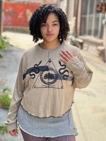 Tan 'Transformation Sigil' Oversized Crop Top