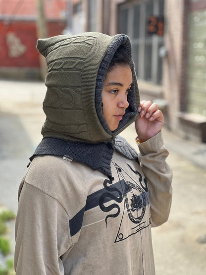 Olive & Smoke Reversible Sweater Hood