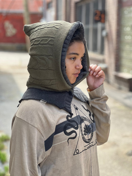 Olive & Smoke Reversible Sweater Hood