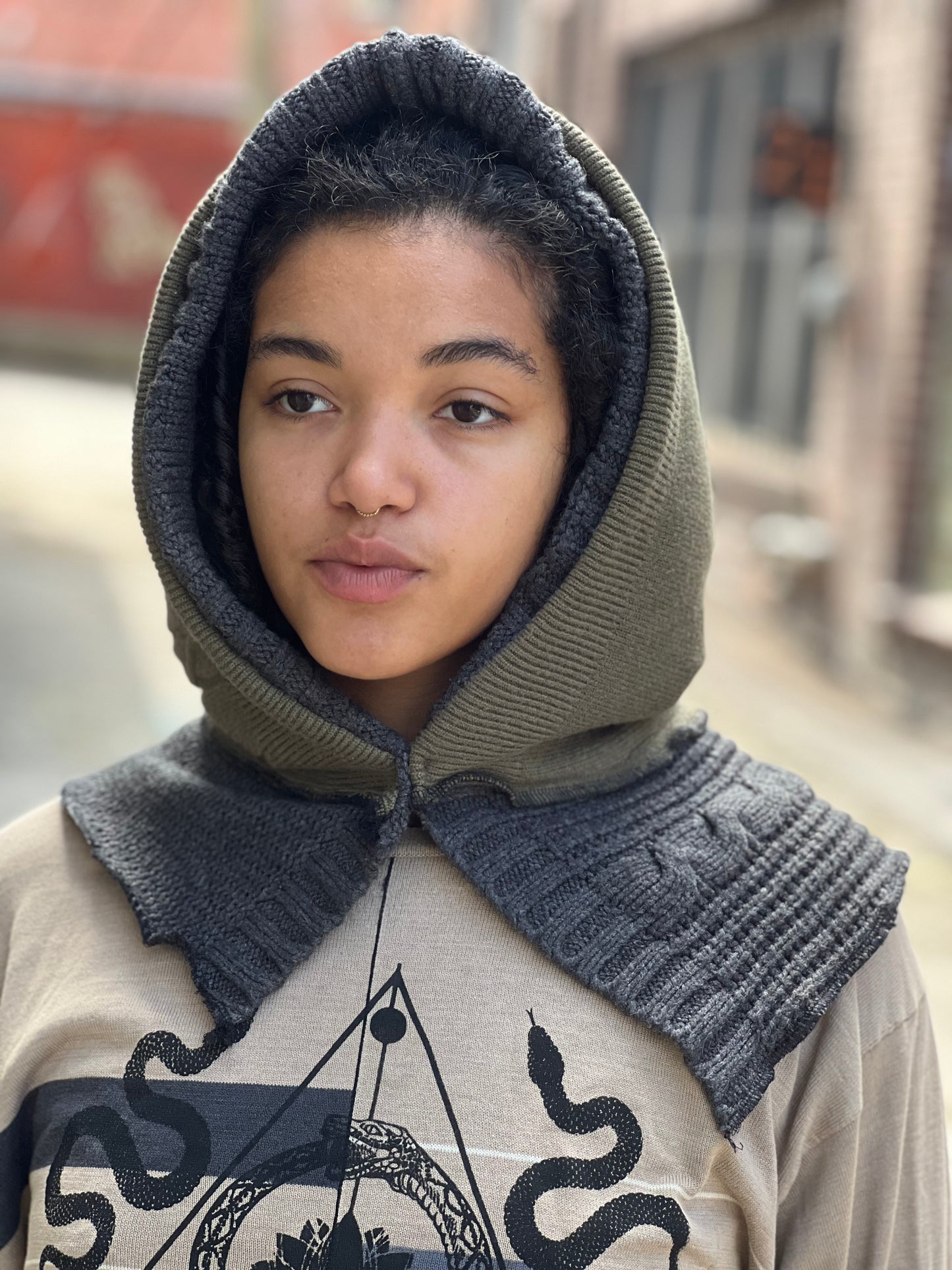 Olive & Smoke Reversible Sweater Hood