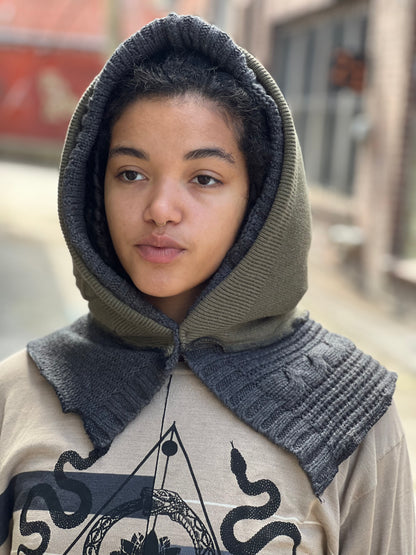 Olive & Smoke Reversible Sweater Hood