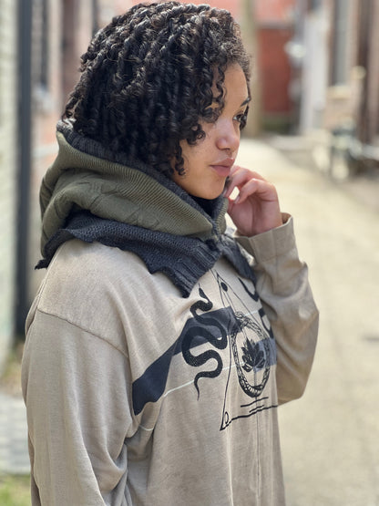 Olive & Smoke Reversible Sweater Hood