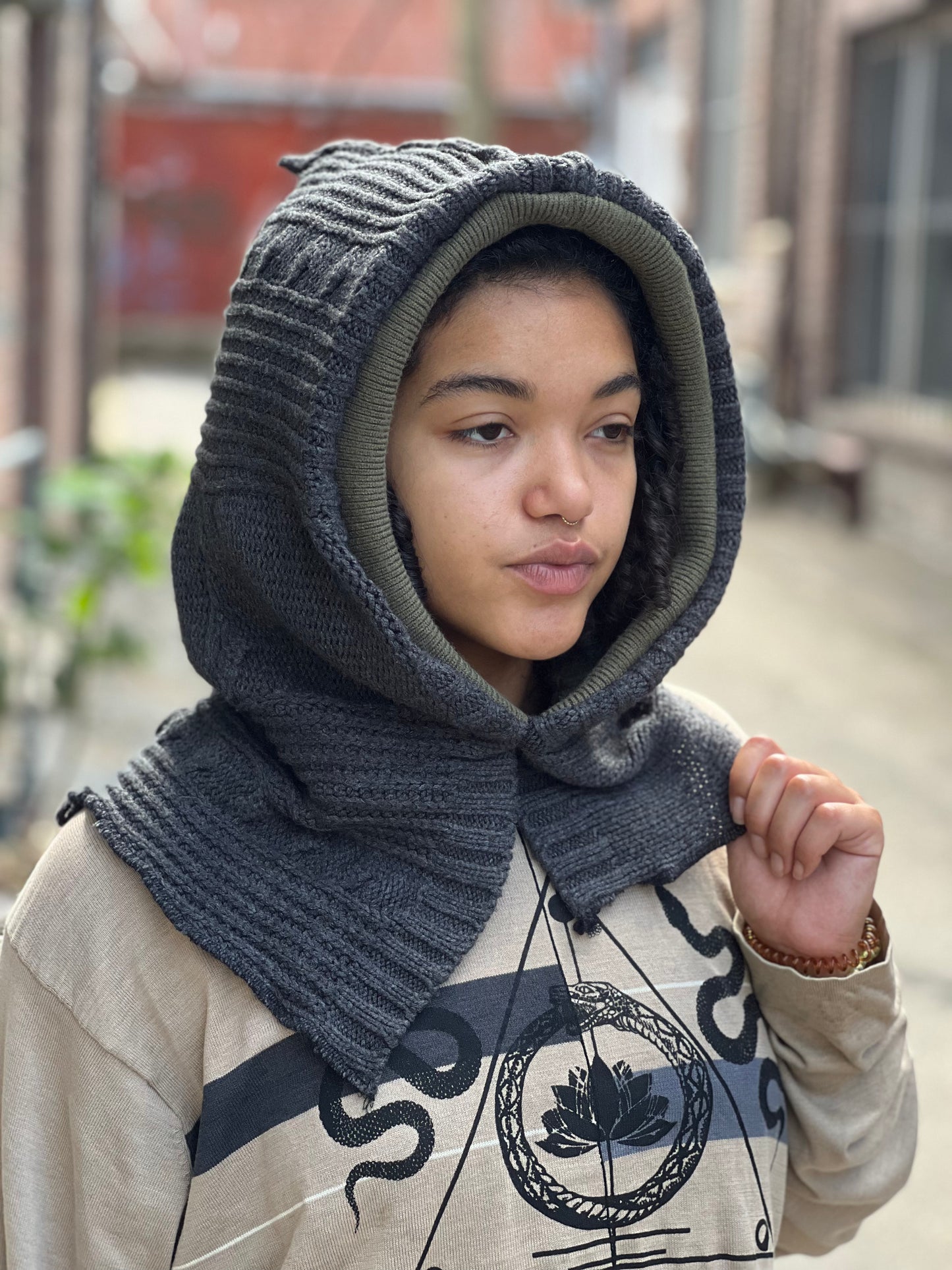 Olive & Smoke Reversible Sweater Hood