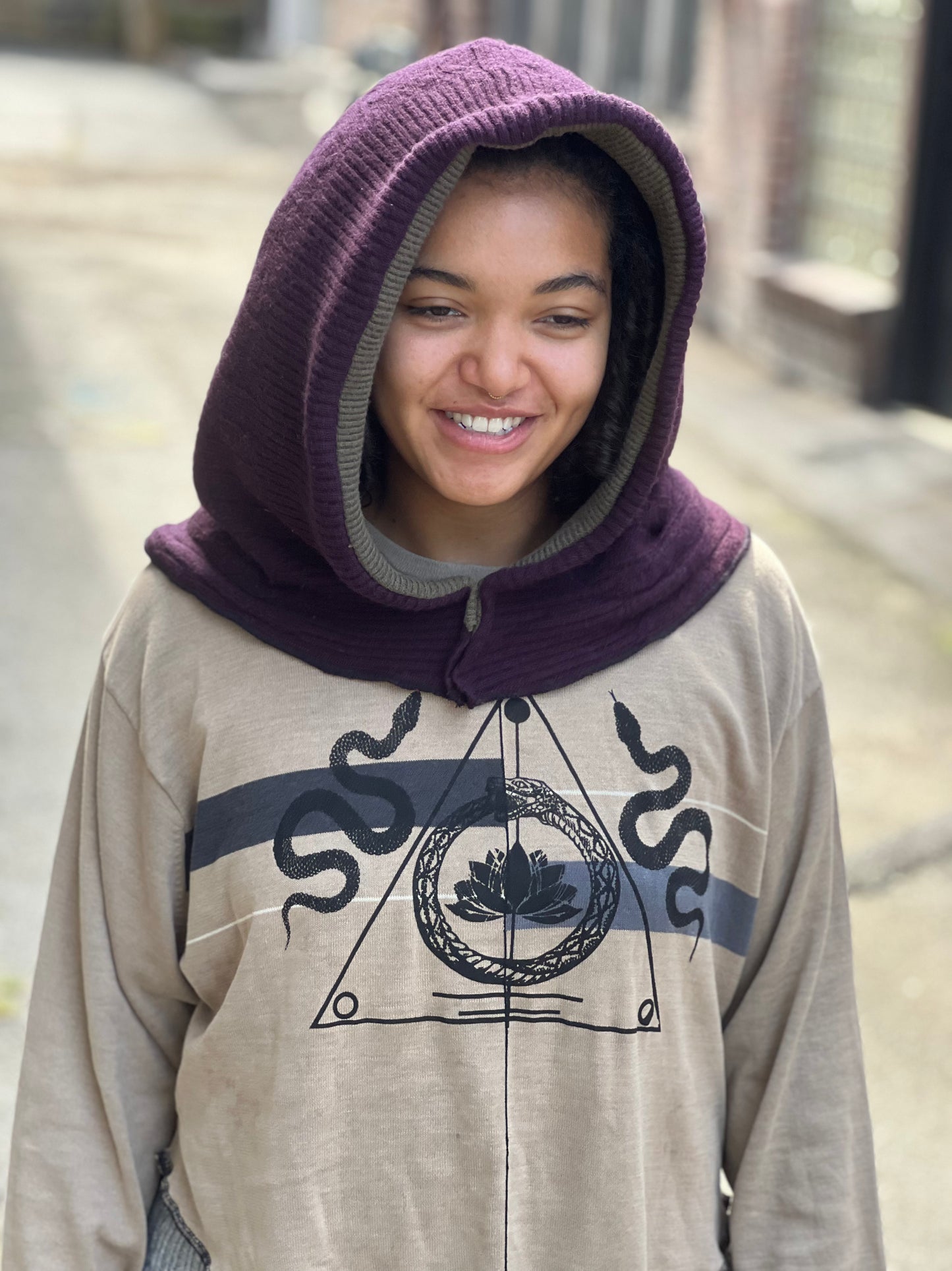 Plum & Olive Reversible Sweater Hood