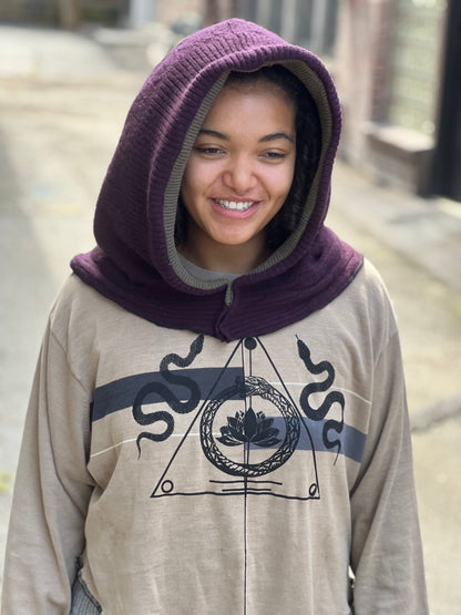 Plum & Olive Reversible Sweater Hood