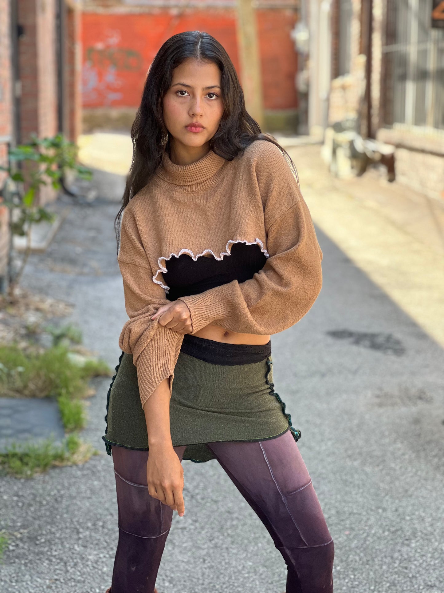 Beige High Crop Sweater