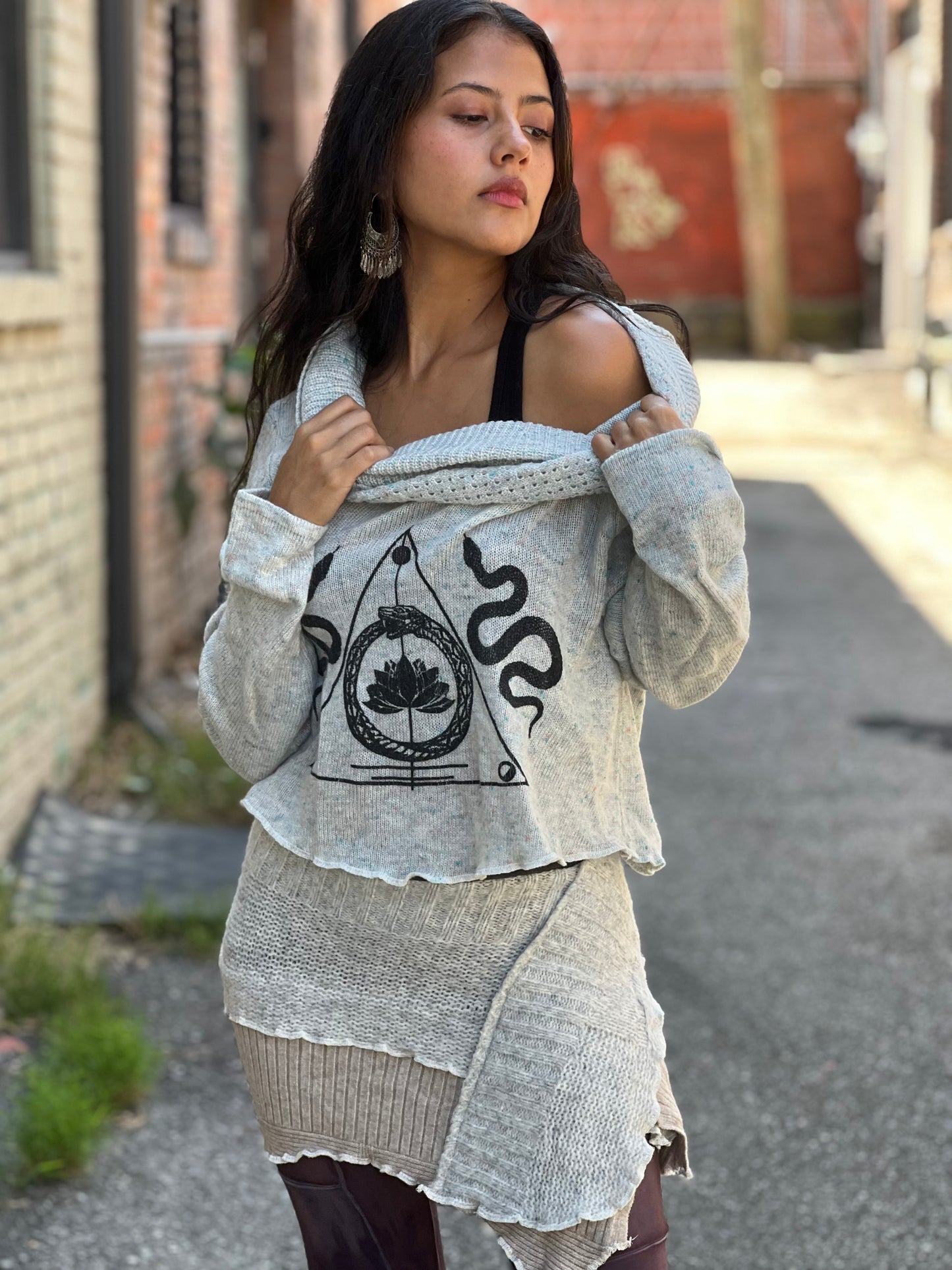 Heather Grey 'Transformation' Crop Sweater
