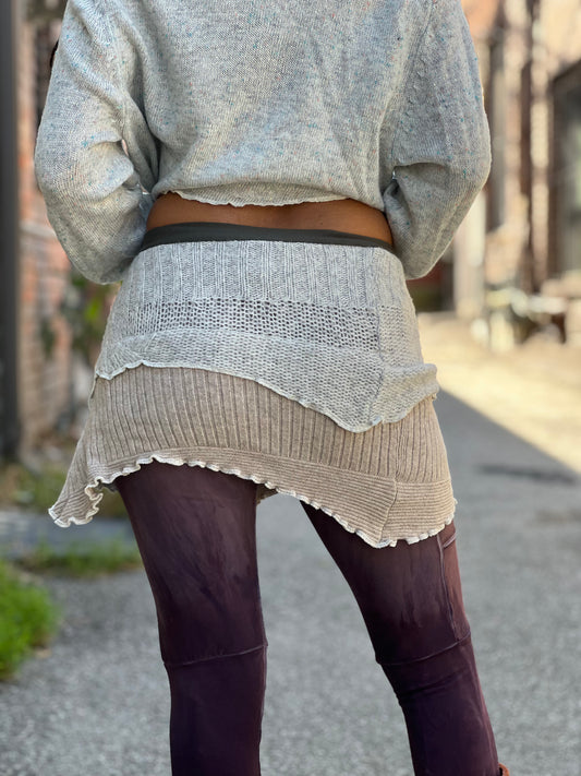 Almond & Ivory Mini Sweater Skirt