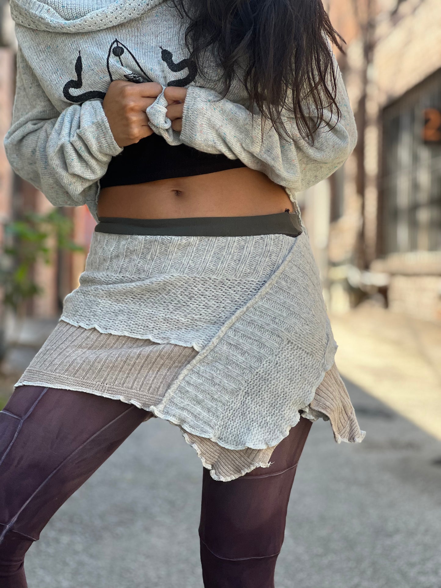 Almond & Ivory Mini Sweater Skirt