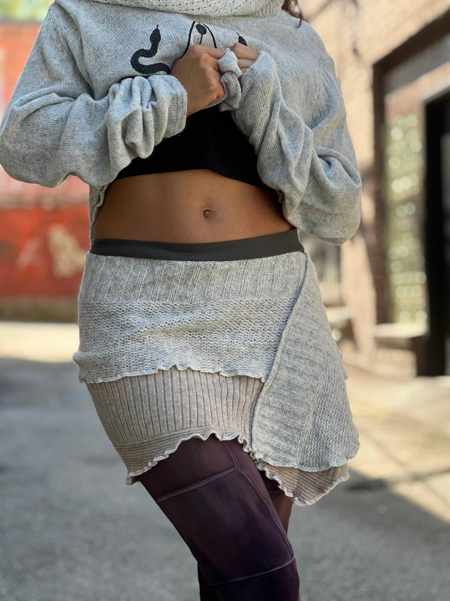 Almond & Ivory Mini Sweater Skirt