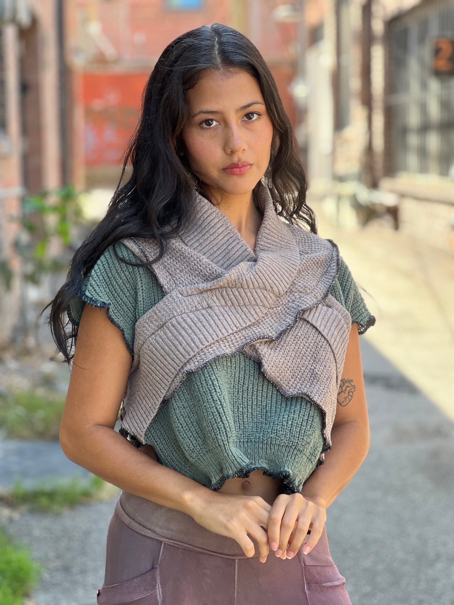 Clay & Evergreen Sweater Shrug Top