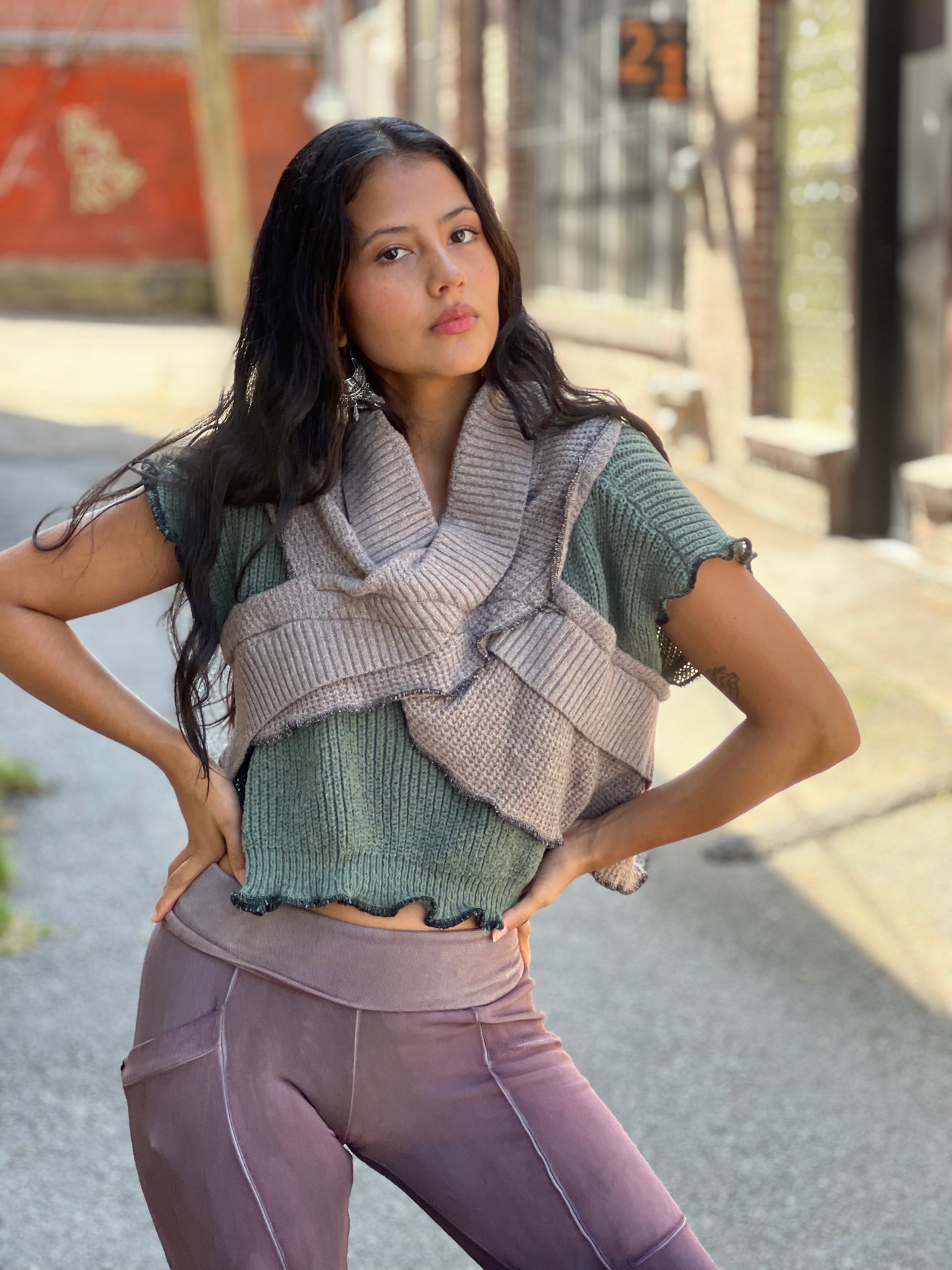 Clay & Evergreen Sweater Shrug Top