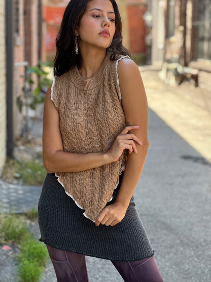 Caramel Sleeveless Sweater Shrug Top