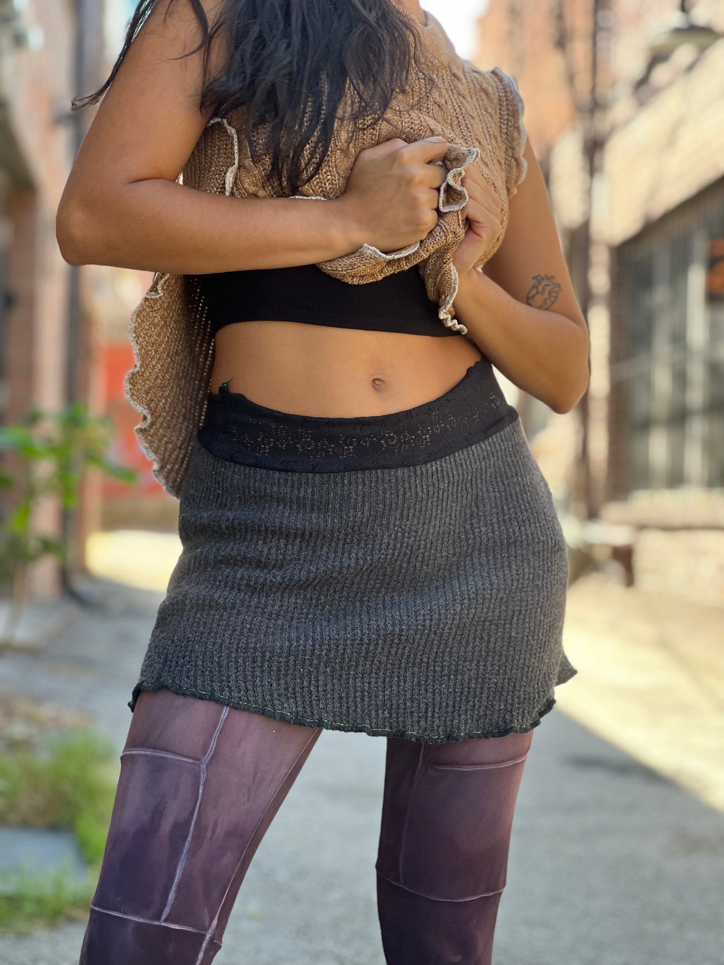 Charcoal Mini Sweater Skirt