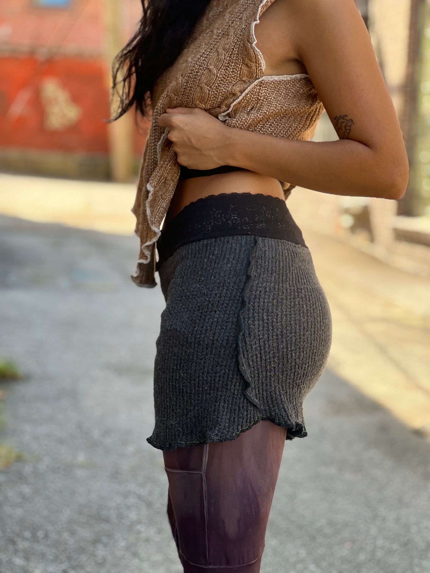 Charcoal Mini Sweater Skirt