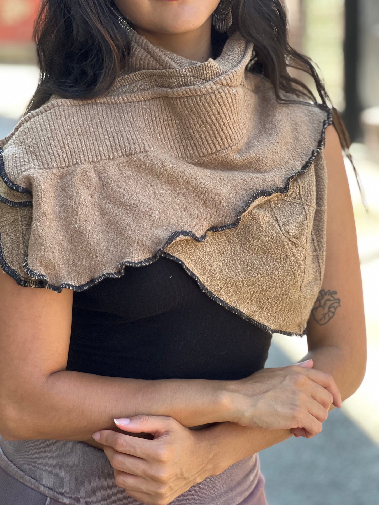 Camel Tan Sweater Neck Scarf