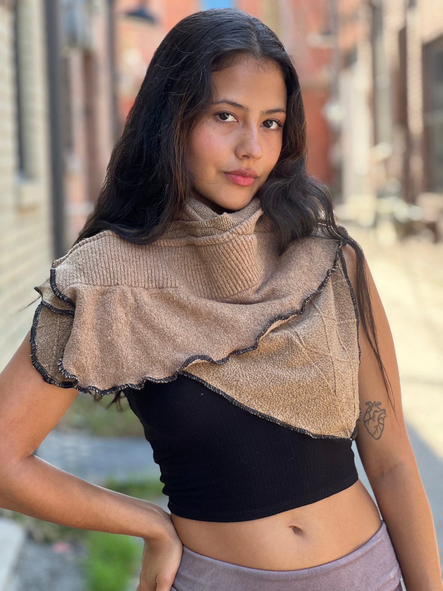 Camel Tan Sweater Neck Scarf