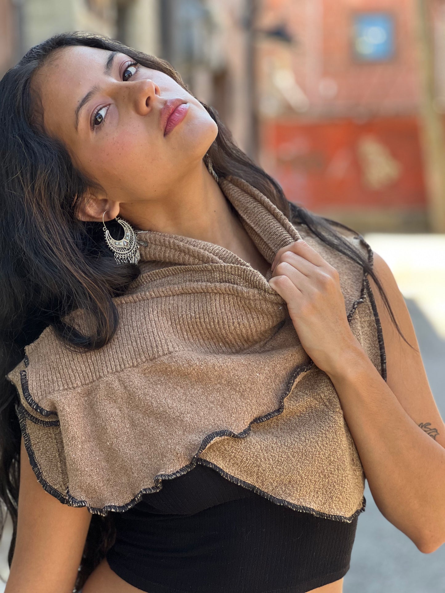 Camel Tan Sweater Neck Scarf