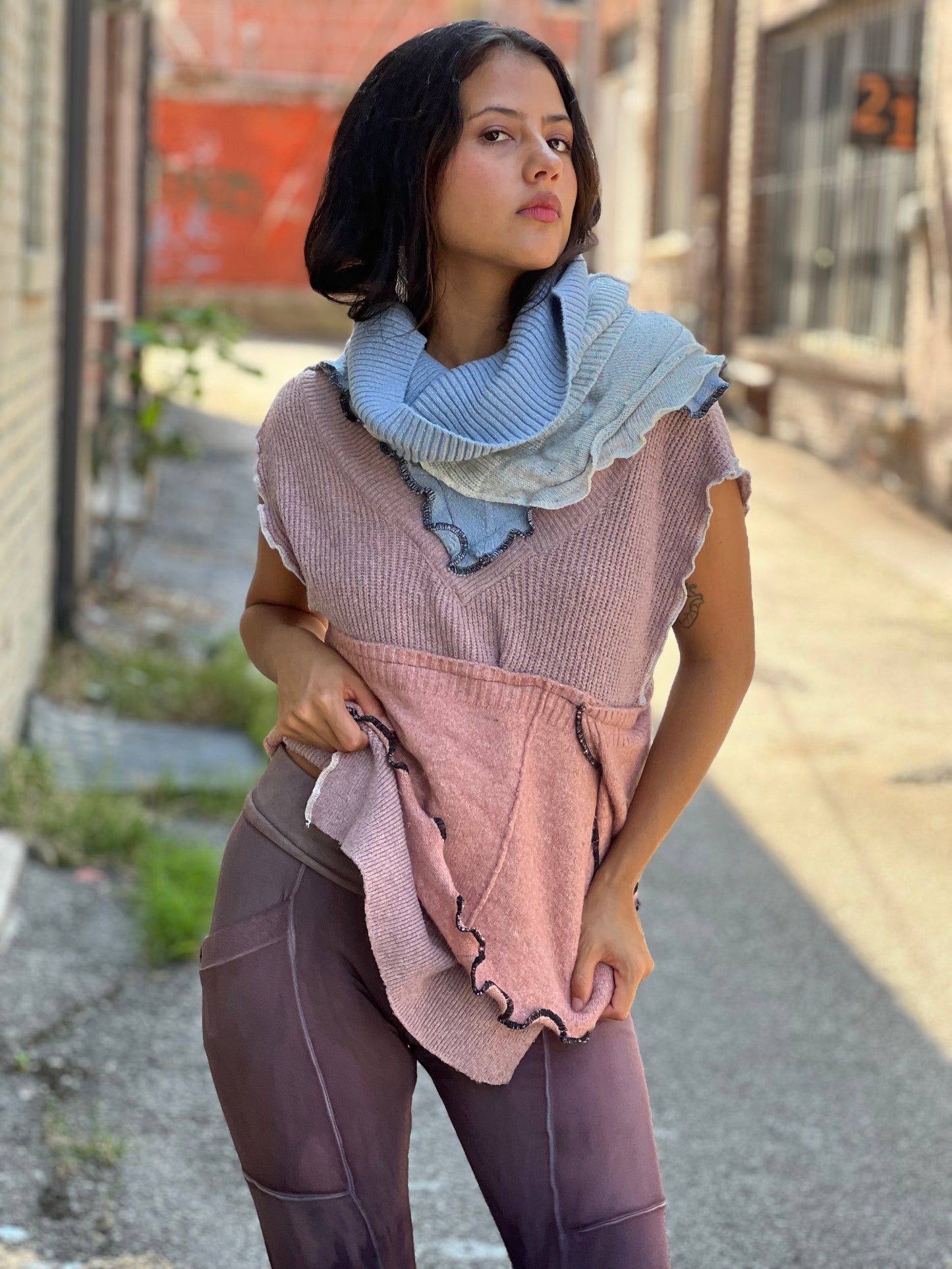 Jawbreaker Mixed Cowl Sweater Top
