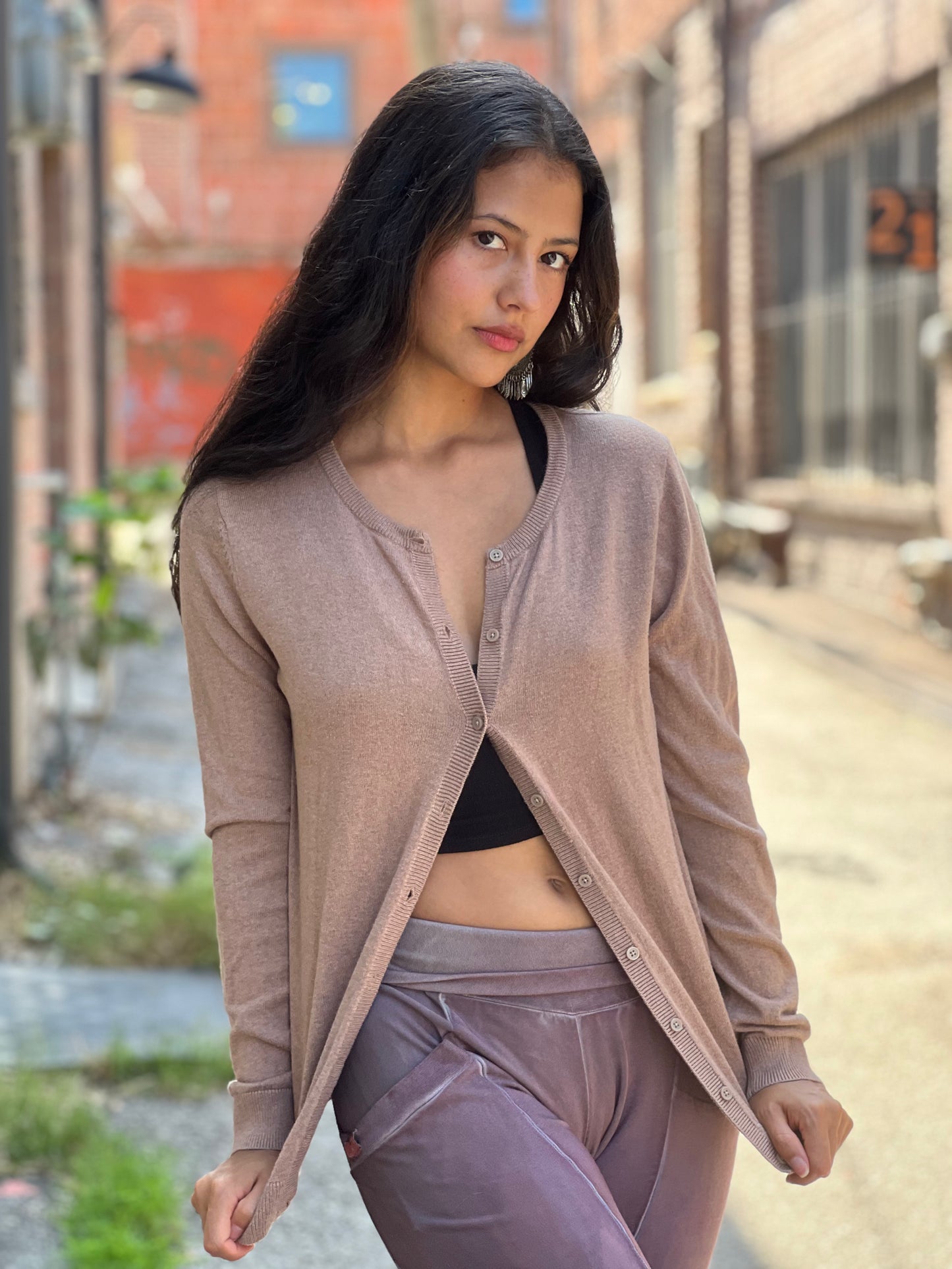 Tan 'Transformation' Print Cardigan
