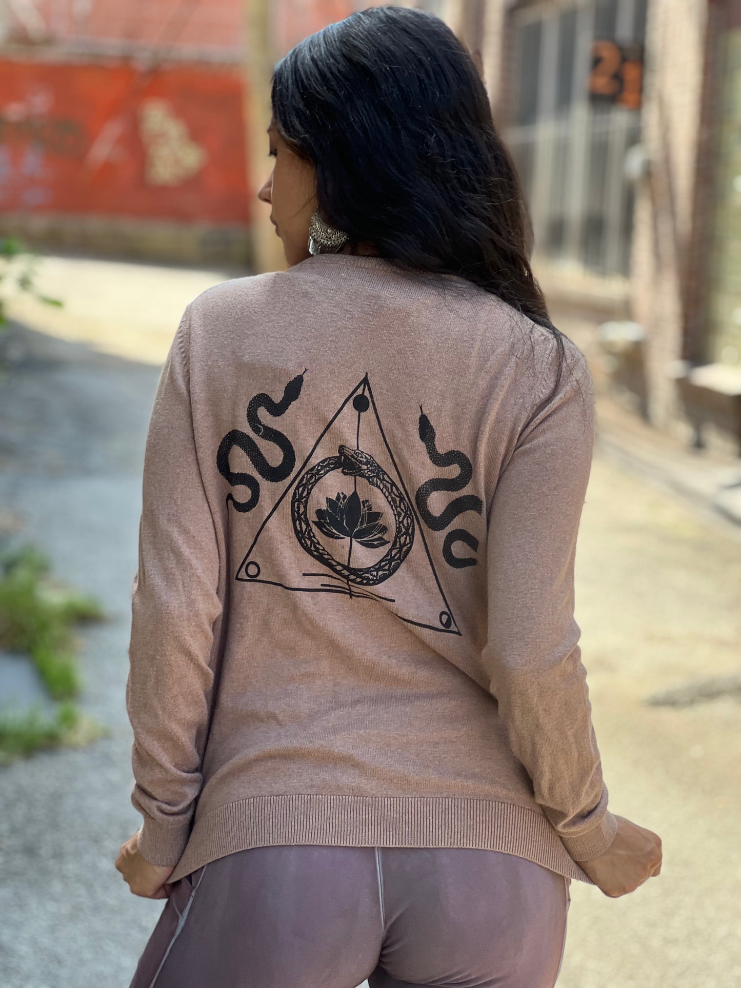 Tan 'Transformation' Print Cardigan