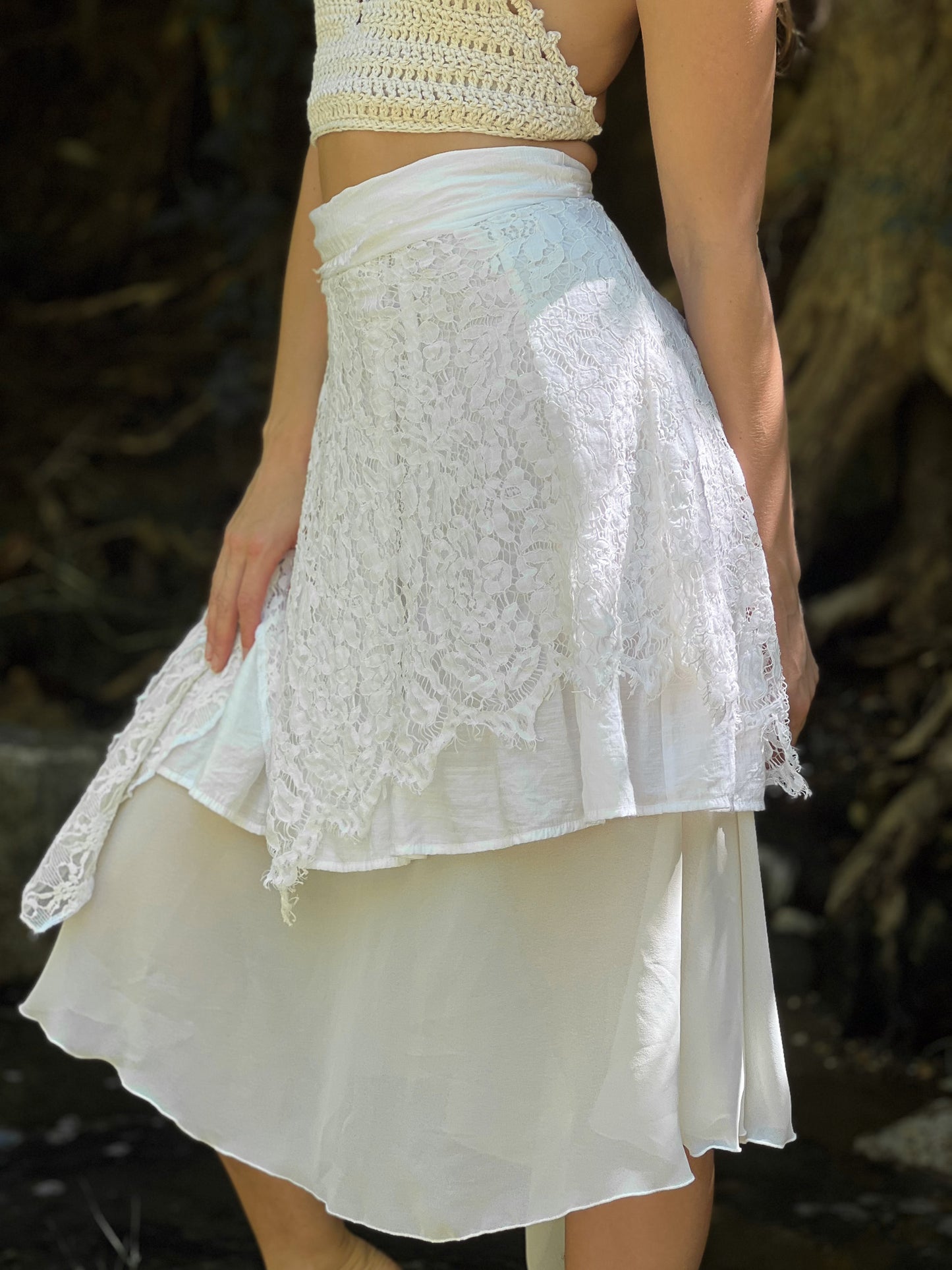 Layered Floral Ivory Lace Goddess Skirt