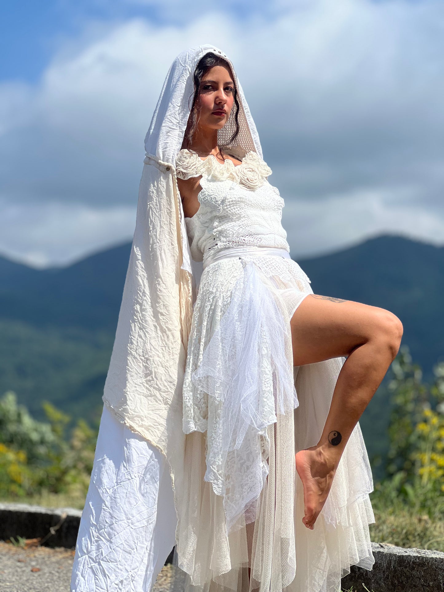Hooded Silk & Lace Cape / Cloak