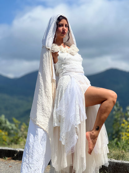 Hooded Silk & Lace Cape / Cloak