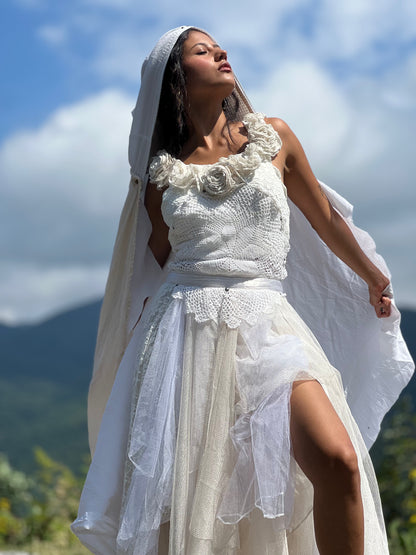 Hooded Silk & Lace Cape / Cloak