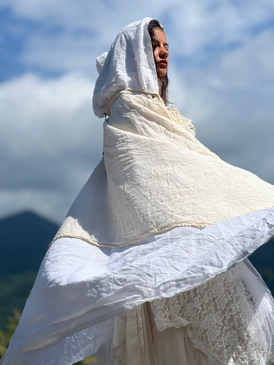 Hooded Silk & Lace Cape / Cloak