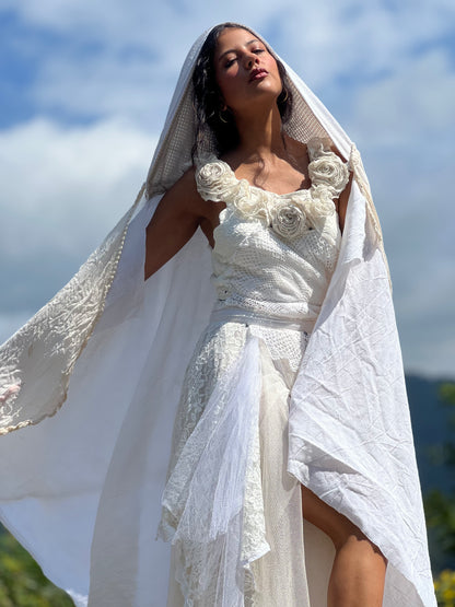 Hooded Silk & Lace Cape / Cloak