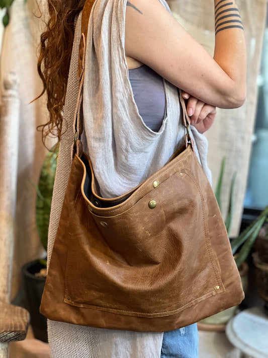 Cedar Leather Slouchy Shoulder Bag