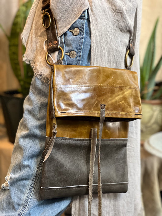 Fold Over Leather Crossbody Bag