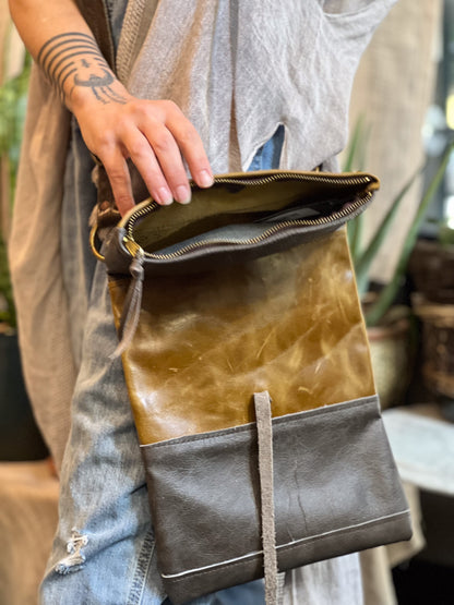 Fold Over Leather Crossbody Bag