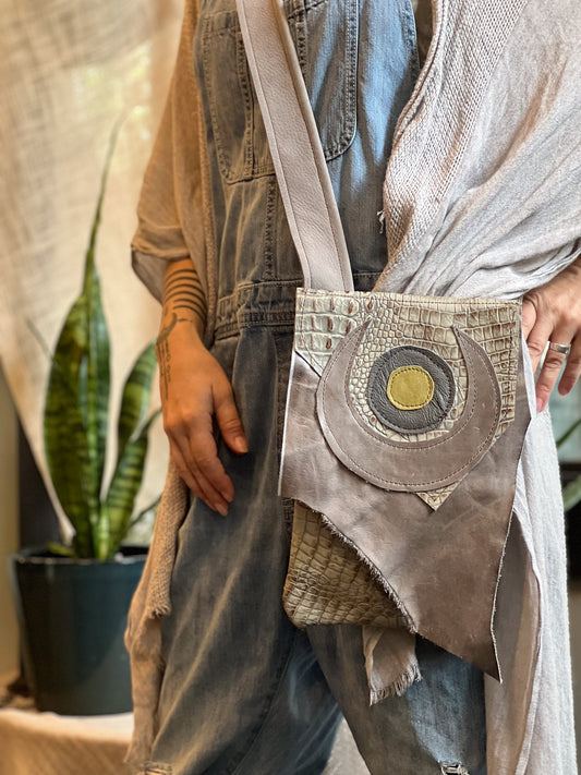 Grey Lunar Patchwork Crossbody Messenger Bag