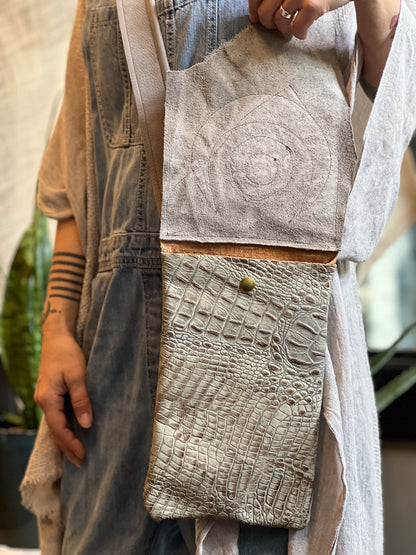 Grey Lunar Patchwork Crossbody Messenger Bag