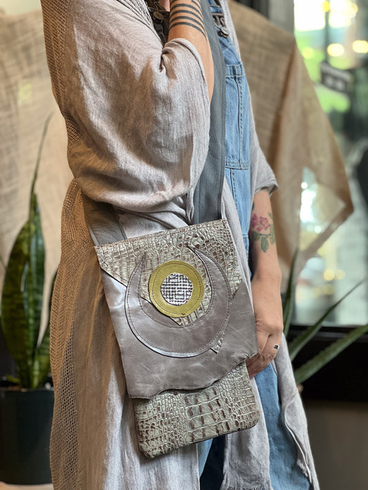Chartreuse Lunar Patchwork Crossbody Messenger Bag
