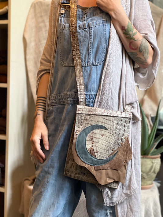 Brown Lunar Moon Patchwork Crossbody Bag