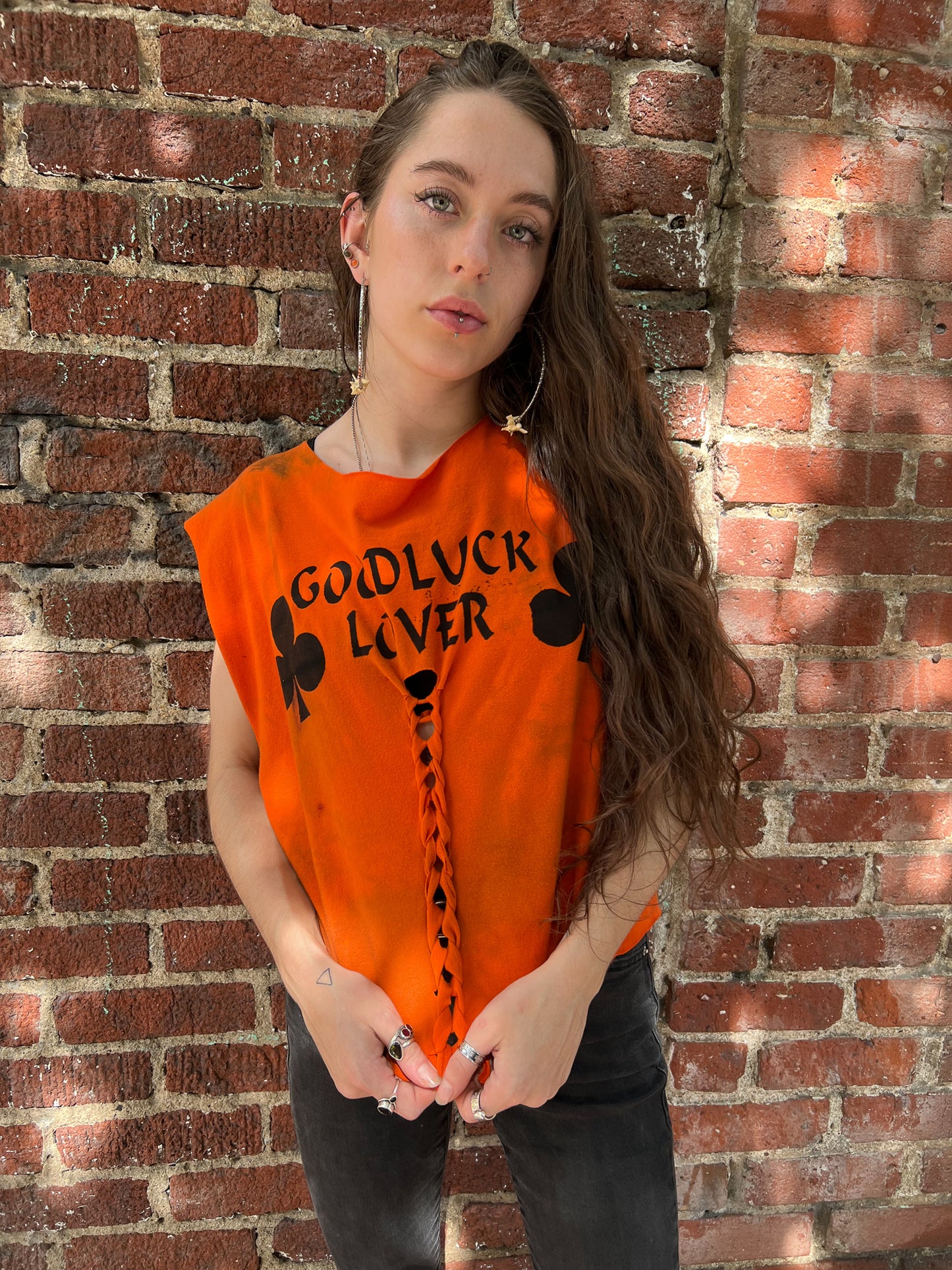 Orange Goodluck Lover Weaved Tank