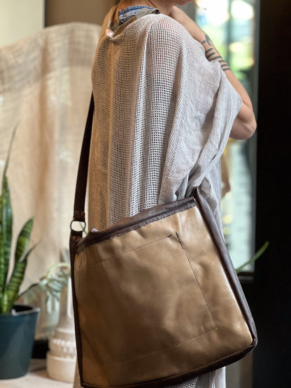 Indigo & Grey Leather Messenger Bag
