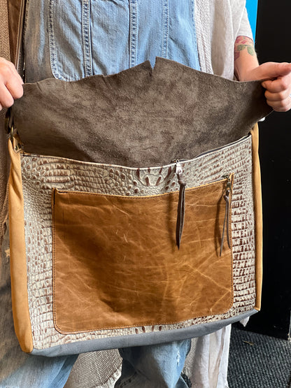 Brown & Gator Embossed Leather Messenger Bag
