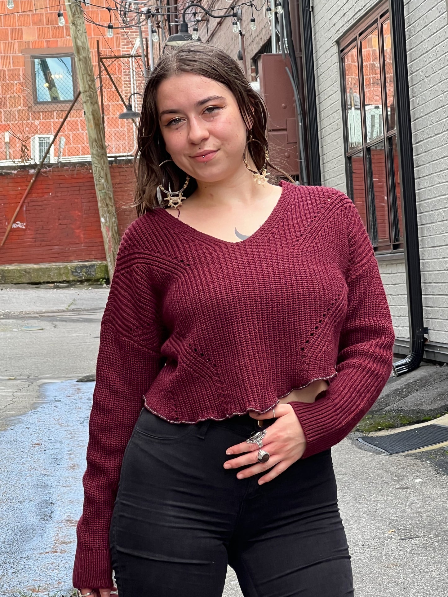 Burgundy Knit Crop Sweater (Extra Large)