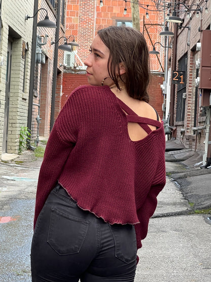 Burgundy Knit Crop Sweater (Extra Large)